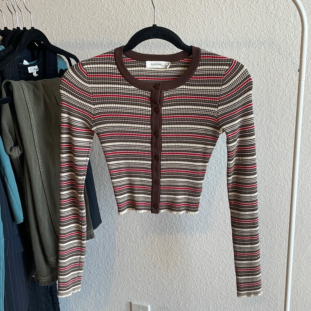 Glassons Striped Rib Knit Caridgan